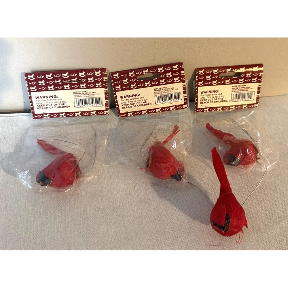 Lot of 4 - Vintage RED CARDINALS with Wires Attached to Feet for CRAFTING - NOS